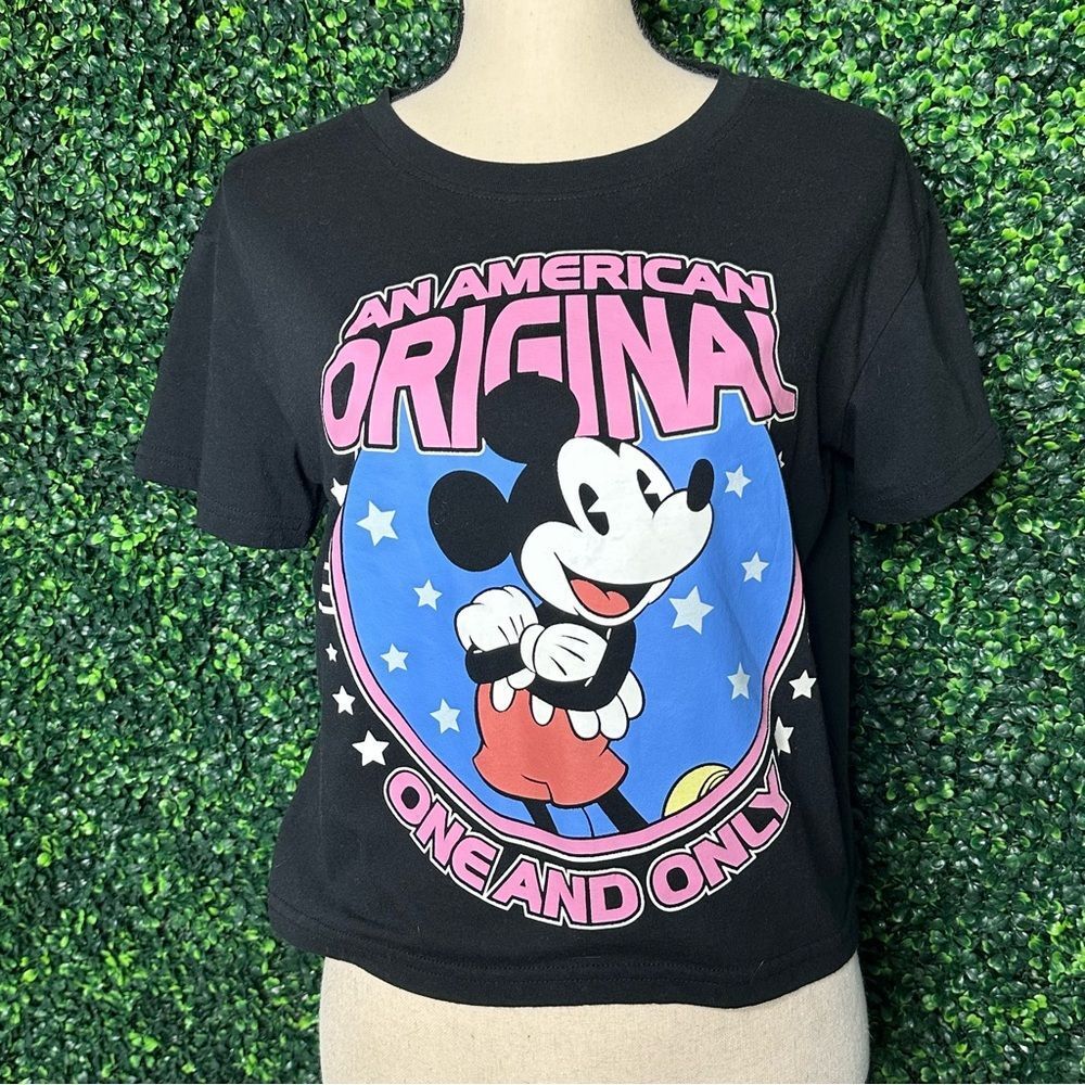 Disney Mickey Mouse Black Graphic Cropped Tee Sz L